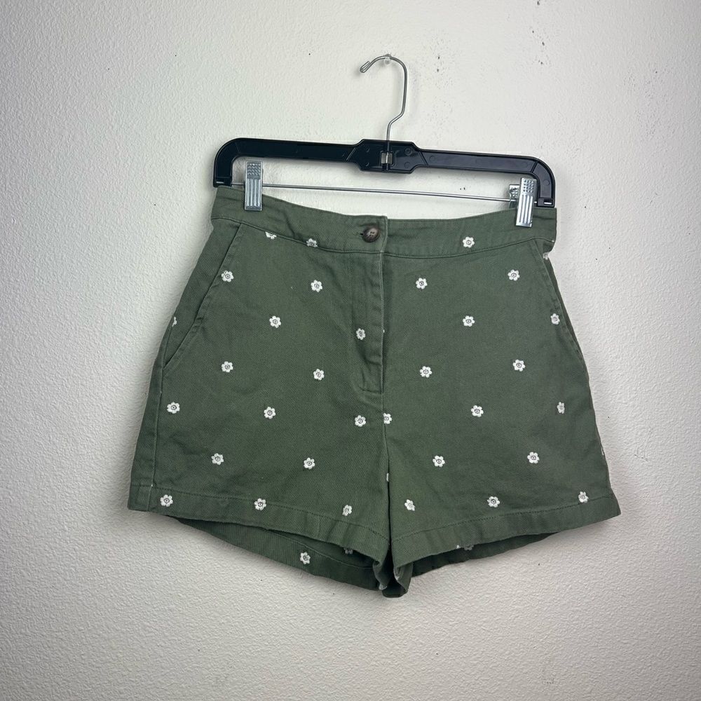 Mi Ami Francesca’s Floral High rise Green Shorts Women's 100% Cotton Size S